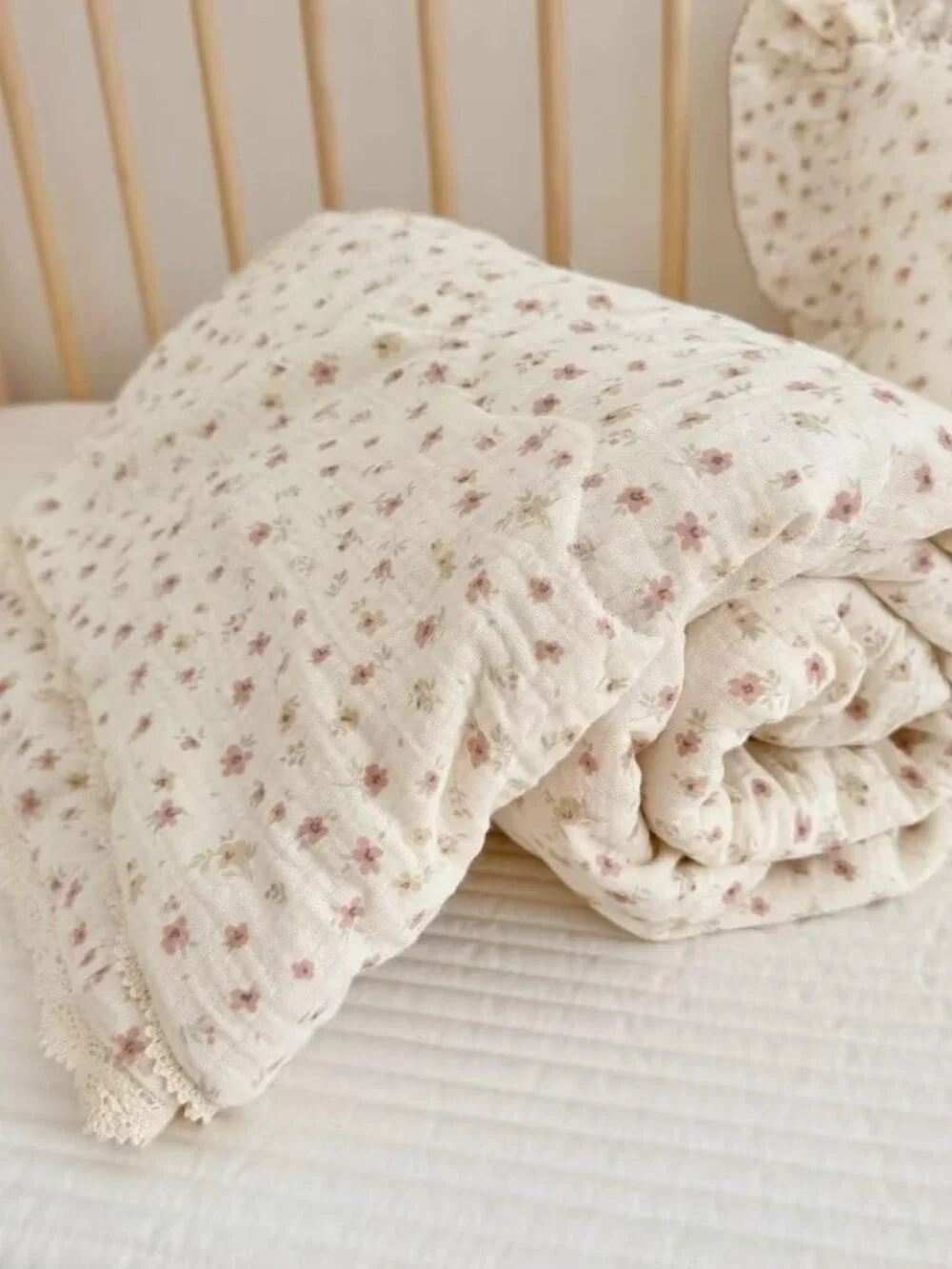 Pink Flower Print Toddler Quilted Blanket Chic Shabby Floral Kids Quilts with La